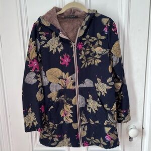Women’s Gracila Zip Front Fleece Lined Hooded Long Sleeve Multi Leaf Print Coat